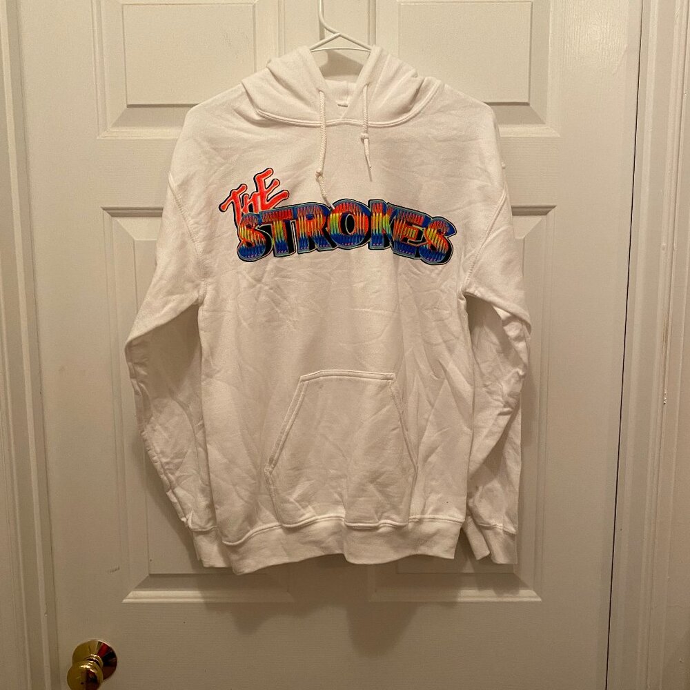 New The Strokes Women's Concert Music Tour White Pink Blue Hoodie Small
